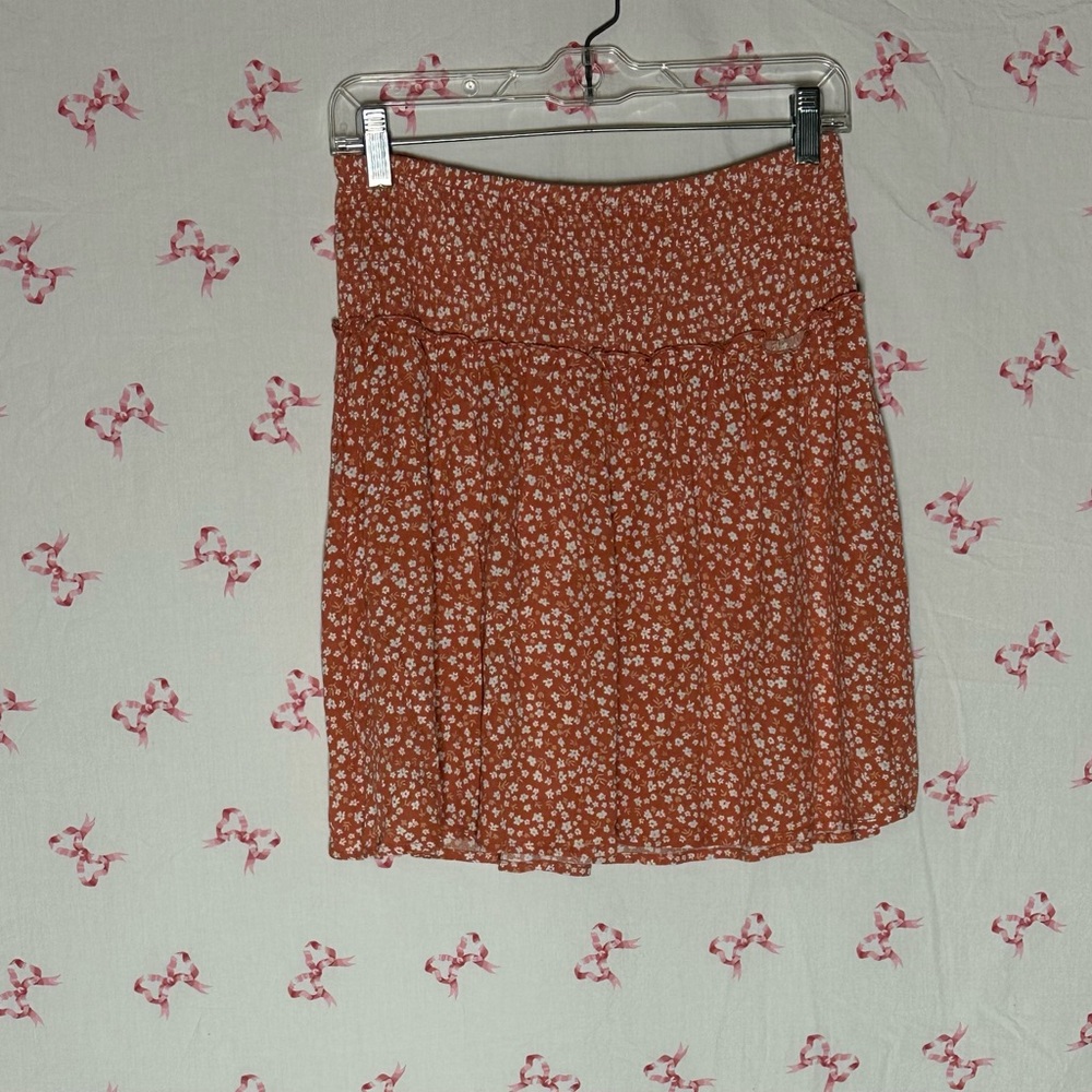 Hippie Rose Floral Mini Skirt in Brown and White
